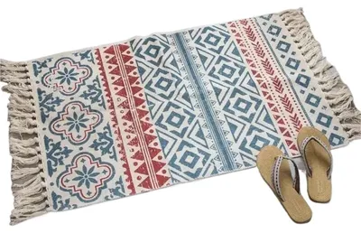 Imagen del producto de Alfombra de algodón y lino tejida, con flecos