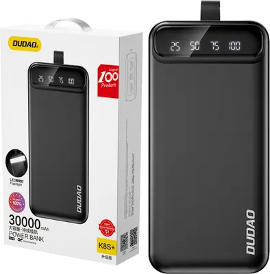 Obrázok produktu pre Dudao power bank 30000 mAh 3x USB s LED lampou (K8s + negru)