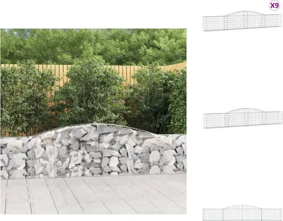 Productafbeelding van vidaXL Gabionen met boogvorm, 9 stuks, 400x30x60/80 cm, verzinkt staal - Bloempotten en plantbakken