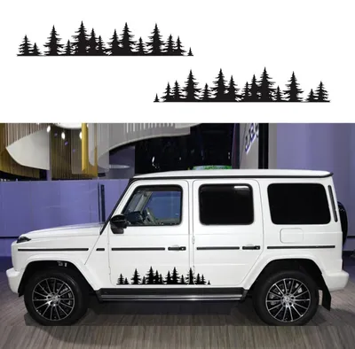 Image de Autocollants pour voitures, lot de 2, motif montagne et forêt, vinyle, 100 x 20 cm, couleur noire