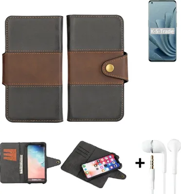 Produktbild von K-S-Trade Handyhülle Schutzhülle Bookstyle Wallet-Case kompatibel mit OnePlus 10 Pro + earphones Bumper rundumschutz schwarz-braun 1x
