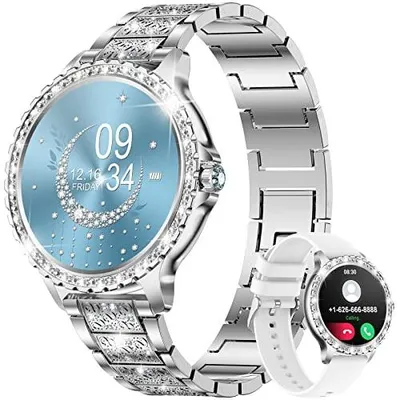 Produktbild von LIGE Smartwatch Damen mit Telefonfunktion,20 Sportmodi Armbanduhr mit Menstruationszyklus Schlafmonitor Pulsuhr Blutdruckmessung Schrittzähler Fitnessuhr Damen für Android iOS Silber