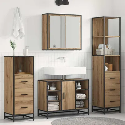 Image de Maison Exclusive - Ensemble de meubles de salle de bain, 4 pièces, chêne artisanal, 80 x 33 x 60 cm
