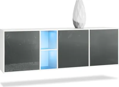 Produktbild von Vladon Kommode Cuba,  Germany, Weiß matt/Grau Hochglanz inkl. LED - Modernes Sideboard für Ihr Wohnbereich - (BxHxT) 182x53x35 cm