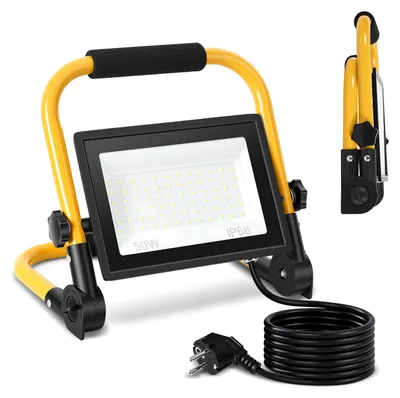 Obrázok produktu pre ISOISL, 5 kusov LED stavebné reflektory, 50W, 4000 lúmenov, 6500K, vysokovýkonné reflektory s podstavcom a 3-metrovým káblom, vhodné pre stavebníctvo, priemysel a vonkajšie použitie, studená biela