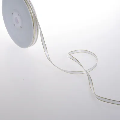 Satinband mit Goldrand, Weiß, 6 mm x 50 m
