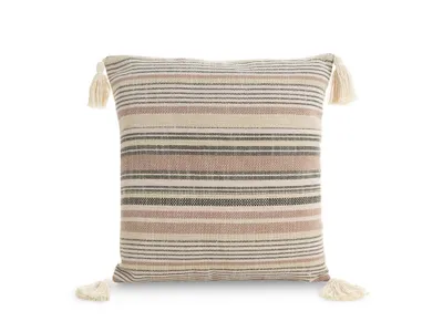 Produktbild von EUROFIRANY | Kissenbezug 45 x 45 cm - puderfarbene Dekokissenhülle mit Fransen - Elegant