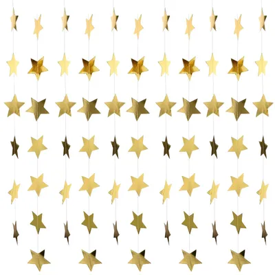 5 goldene Sternengirlanden, 4 m, Papier, reflektierend, Partydekoration