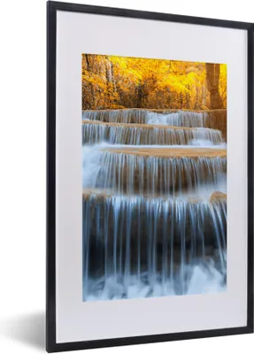 Produktbild von MuchoWow® Gerahmtes Poster Wasserfall - Natur - Bäume - Herbst - Landschaft 40x60 cm - Poster mit Schwarzem Bilderrahmen Wandposter Rahmen Foto Bilder - Poster in Rahmen