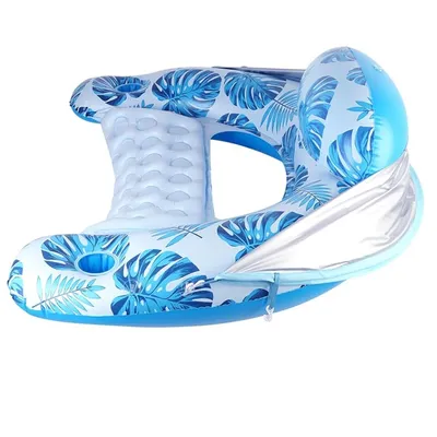 Produktbild von Schwimmsessel Pool Erwachsene, Aufblasbarer Float mit verstellbarem Sonnendach und 2 Getränkehaltern, ideal für Sommer und Poolpartys