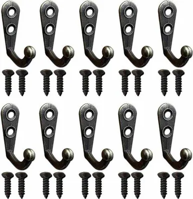 Produktbild von Kleiderhaken - 10 Stücke - Industriell - inkl. Schrauben - Wandhaken - Handtuchhalter - Kapstokhaken mit Schrauben - Türhaken - Kleiderhänger - Wandhalter