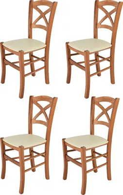 Immagine prodotto di t m c s Tommychairs - Set di 4 sedie CROSS per cucina e sala da pranzo, struttura robusta in legno di faggio laccato color ciliegio e sedile imbottito rivestito in Pelle finta color avorio