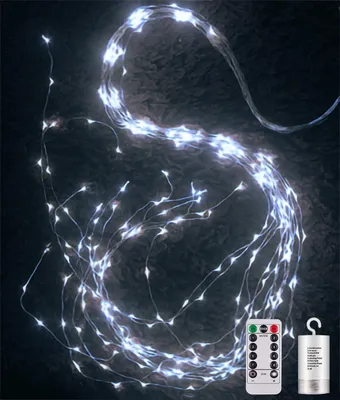 Lichtsnoer 1 m, 100 LEDs, Kaltweiß, Batteriebetrieb, Fernbedienung