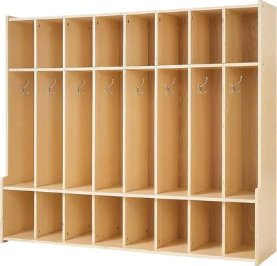 Image de SucceBuy Armoire ouverte pour enfants en contreplaqué, penderie avec 16 crochets et 24 compartiments (8 grands et 16 petits), étagère pratique pour ranger les vêtements et autres affaires dans la chambre d'enfant, à la maison ou à la crèche.
