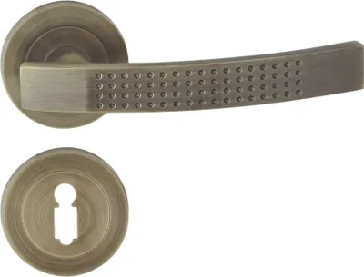Produktbild von DOMINO Türgriff Drückergarnitur BB-Buntbart Set | Rund BB Rosette | Türklinke für Zimmertür, Bürotür, Kellertür & Innentür | Türbeschläge aus Aluminium | Bronze Türdrückergarnitur | ALMA-R ECO M3