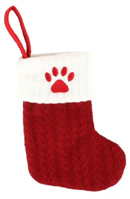 Weihnachtsstrumpf mit Katzenpfoten, rot, gestrickt, 1 Stück