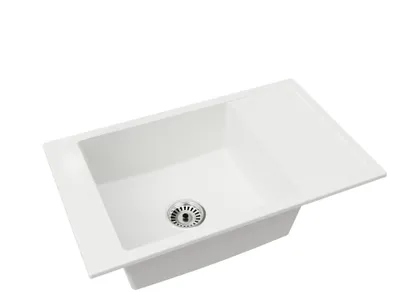 Produktbild von Granitspüle Einbecken mit Abtropffläche Luis – Weiß – Siphon in Chrom