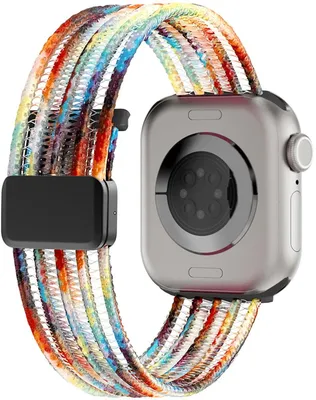 Produktbild von Stravo Uhrenarmband Nylon Mesh Magnetverschluss passend für Apple Watch 49/46/45/44 mm Serie 4-11, Ultra 1/2/3 – Regenbogen