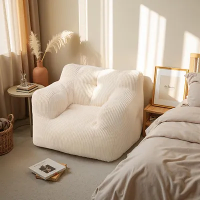 Produktbild von Sitzsack Sitzkissen Sessel - Schaumstofffüllung - Cord - Beige - Mit Tragegriff für Wohnzimmer und Schlafzimmer