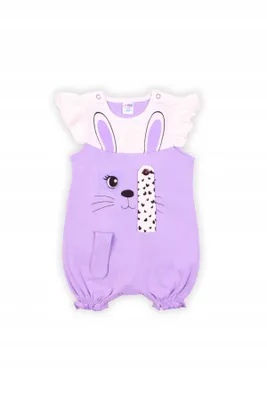 Produktbild von Kurzärmeliger Body - Größe 68, Alter 6-8 Monate -Lila - 100 % Baumwolle - mit 3D - Ohren und Ärmeln mit Rüschen - Kurzarm Baby-Body