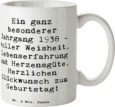 Produktbild von Mr. & Mrs. Panda Kaffeetasse Spruch 1938 Geburtstag - Weiß - Geschenk, Geburtstagsgeschenk, Jahrgang, Tasse, keramik, Teetasse, Alter, Happy Birthday, Kaffeebecher