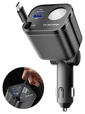 Produktbild von KFZ Schnellladegerät 4-in-1 145W USB C & USB A Autoladeadapter mit 65cm Kabel 12V Steckdose für Navigation Dashcam