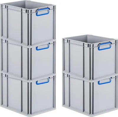 Produktbild von SparSet 5x Eurobox NextGen Color | HxBxT 32x30x40cm | 30 Liter | Griffe blau geschlossen | Glatter Boden | Grau | Eurobehälter, Transportbox, Transportbehälter, Stapelbehälter