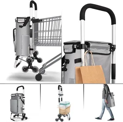 Produktbild von Famanu Einkaufstrolley mit 6 Rädern aus Aluminium, wasserdicht isoliert, faltbar, 3-in-1, große Kapazität, grau