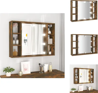 Produktbild von vidaXL Spiegelschrank mit LED Räuchereiche 76x15x55 cm -  Badezimmerwaschtische