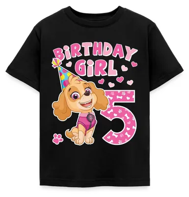 Produktbild von Spreadshirt Paw Patrol Skye 5. Geburtstag Kinder T-Shirt, 122/128 (7-8 Jahre), Schwarz