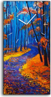 Produktbild von Leinwand Wanduhr Wandkunst Uhr 30x60 Malen von Wald Bäumen Herbst Blätter - weiße Hände
