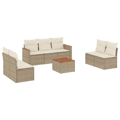 Immagine prodotto di vidaXL Set di divani da giardino 8 pezzi con cuscini Beige poly rattan