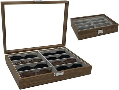 Productafbeelding van Famanu opbergdoos voor zonnebrillen met 8 vakken - Organizer met walnootlook voor zonnebrillen en sieraden