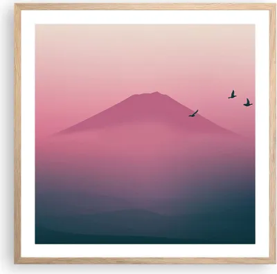 Produktbild von Gerahmtes Poster - Rahmen in heller Eiche - Vulkan Vogel Natur - 60x60 cm - Wand Bild - Wanddeko - Wandbilder - Wandposter - Bilderrahmen - Bilder - Kunstdruck - Wandbild - P2NAC60x60-4124