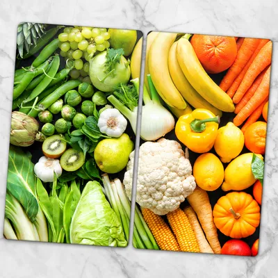 Produktbild von Glas-Herdabdeckplatten Glaskeramikkochfeld-Abdeckung Spritzschutz Glas 2x30x52 cm - Buntes Gemüse