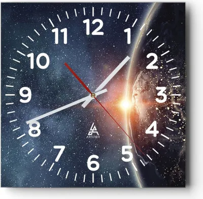Produktbild von Wanduhr - Quadrat - Glasuhr - Kosmos Erde Sonne - 30x30cm - Schleichendes Uhrwerk - Lautlos - zum Aufhängen bereit - Dekoration Modern - Wanddekoration aus Glas - C4AC30x30-4343