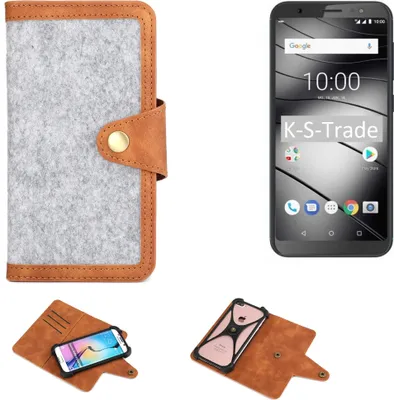 Produktbild von K-S-Trade Handyhülle kompatibel mit Gigaset GS185 Schutzhülle Filz-Hülle Kunst-Leder hellgrau braun (1x)