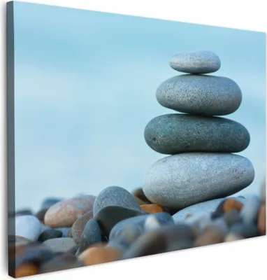 Produktbild von MuchoWow® - Leinwandbilder - Steine - Landschaft - Meer - Zen, Wandbild, Wanddeko Bilder Wohnzimmer, 80x60 cm