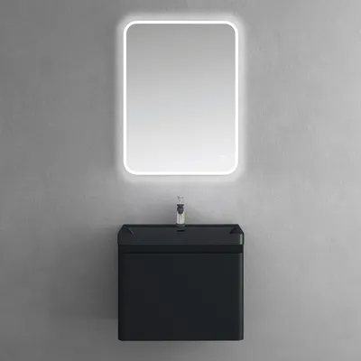 Image de doporro Meuble de Salle de Bain Suspendus Noir Mat 60x42x50cm Ensemble de 3 Pièces Meuble avec Lavabo et Miroir Design Ancona