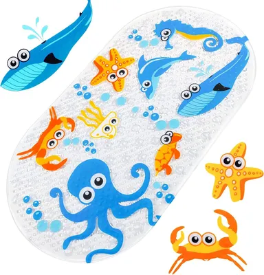 Produktbild von Cartoon-Badematte, rutschfeste Badematte mit Saugnäpfen, Duschmatte - 71x38cm (Oktopus)