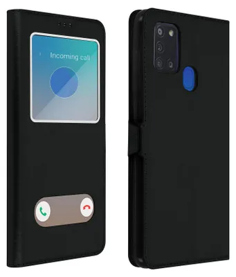 Zdjęcie produktu dla Avizar, Samsung Galaxy A21s Flip Cover z podwójnym okienkiem i funkcją podstawki, czarny