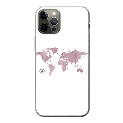 Produktbild von MuchoWow® Handyhülle Schutzhülle Hülle für iPhone 12 Pro Weltkarte - Rosa - Flugzeug Silikon Softcase Handy Hülle - Abdeckung