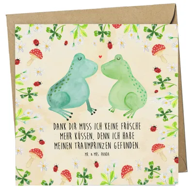 Produktbild von Mr. & Mrs. Panda Glückwunschkarte Frosch Liebe - Naturpapier - Geschenk, Grußkarte, doppelkarte, anlasskarte, Hochzeitstag, Klappkarte, Frösche, faltkarte, Küssen