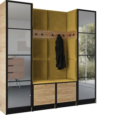 Produktbild von KIER FURNITURE Kleiderschrank EDEN, Schlafzimmer Schrank, Garderobeschrank, Flurschrank Craft Eiche & Gelb 212,8x205x39 cm