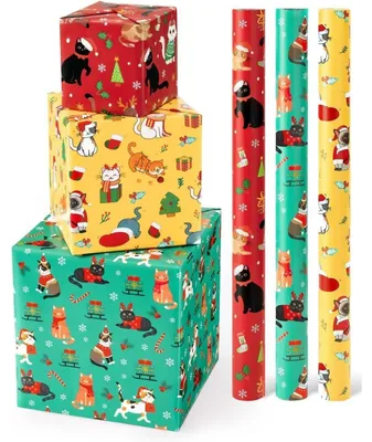 Obrázok produktu pre Darčekové papiere, motívy vianočných mačiek, 3 rolky, 43 cm x 3 m