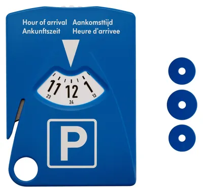 Image de Wiltec : Disque de stationnement 4-en-1 en plastique, conforme à la réglementation allemande sur le stationnement, avec support pour ticket de stationnement, 3 puces pour les parkings et coupe-ceinture