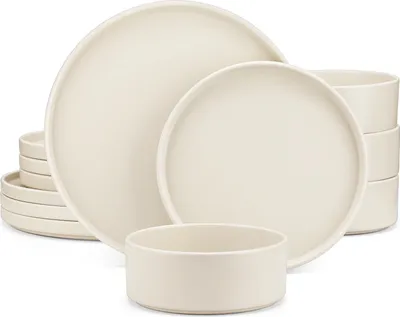 Zdjęcie produktu dla Zestaw naczyń glinianych, materiał przyjazny dla środowiska, elegancki design, CREAM WHITE-CW, 12 SZTUK