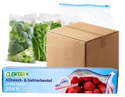 Produktbild von CLENTAX Gefrierbeutel 1L mit Gleitverschluss 30 x 20 St Extra Stark Gefriertüten Allzweckbeutel Vorteilspack