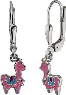 Produktbild von Kinder Ohrhänger Lama 925 Silber pink-lila-blau Lackeinlagen Ohrschmuck Ohrringe