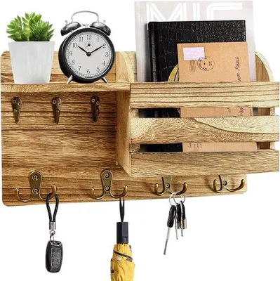 Immagine prodotto di Portachiavi a cassetti in legno con ripiano - 7 scomparti - struttura in legno